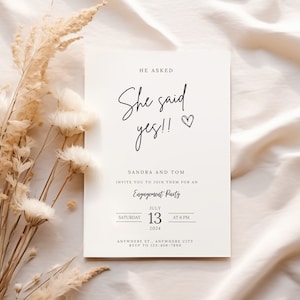 Editable Digital Minimalist She Said Yes Wedding Engagement Party Canva Invitation Printable Template Instant Download