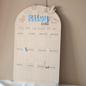 Dinosaur First Birthday Photo Board: Personalized Milestone Tracker