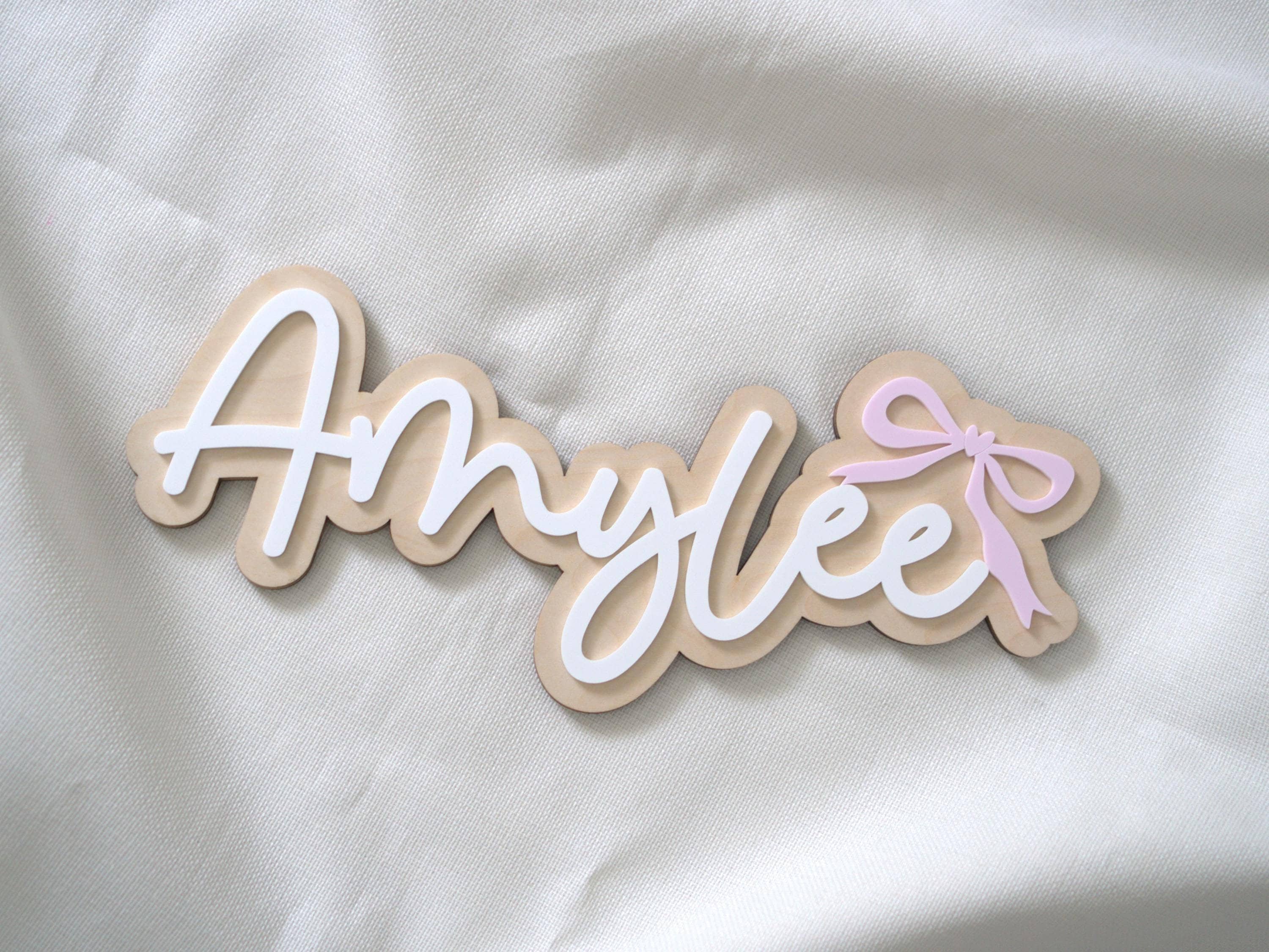 Custom Acrylic Name Sign with Bow: Wooden Nursery Decor