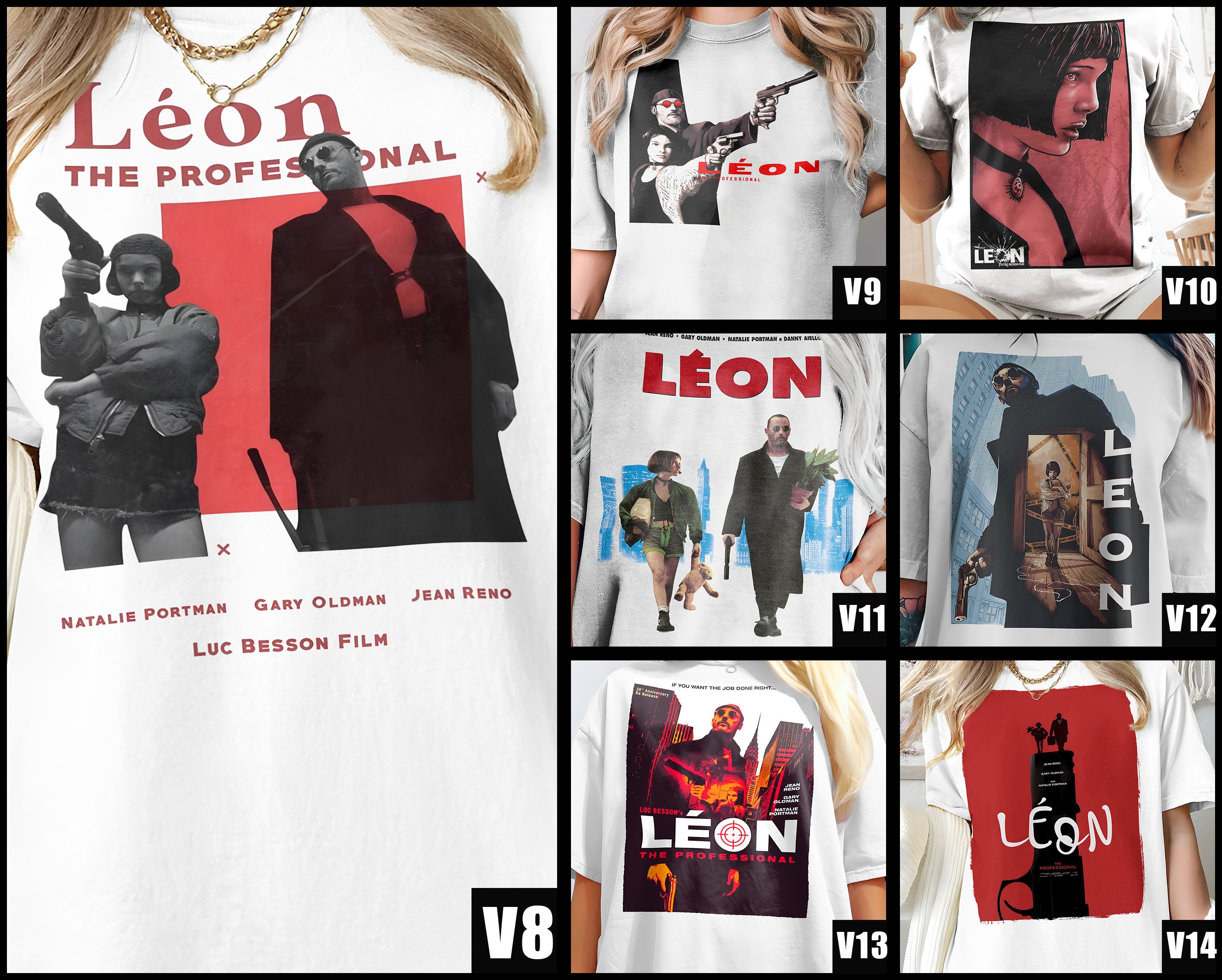 Leon Professional V8-V14 T Shirt Movie Poster Print Natural Color 