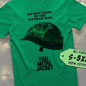 Jaqueta de metal completa v1 t camisa cartaz do filme impressão kelly cor verde camisa 100% algodão todos os tamanhos s a 5xl