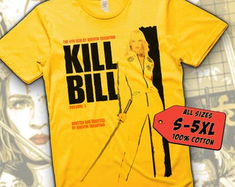 Kill Bill V36 T Shirt movie poster print Yellow Color shirt 100% cotton all sizes S to 5XL