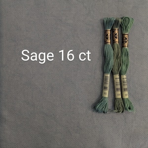 Sage hand dyed aida cloth, 14 count, 16 count, 18 count, 22 count, 24 count, pale green aida, cross stitching fabric, mint aida, grey aida