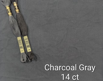 Charcoal Gray Hand Dyed Aida Cloth, 14/16/18 count, cross stitching fabric