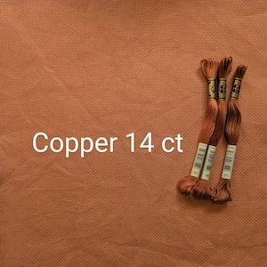 Copper hand dyed aida fabric, 14 count, 16 count, 18 count, fall cross stitch cloth, embroidery fabric, bronze aida, red aida, brown aida