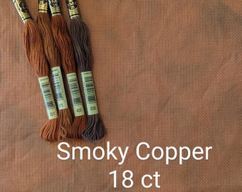 Smoky Copper hand dyed aida cloth, 14 count, 16 count, 18 count, mocha aida, embroidery fabric, bronze aida, brown aida, gingerbread aida