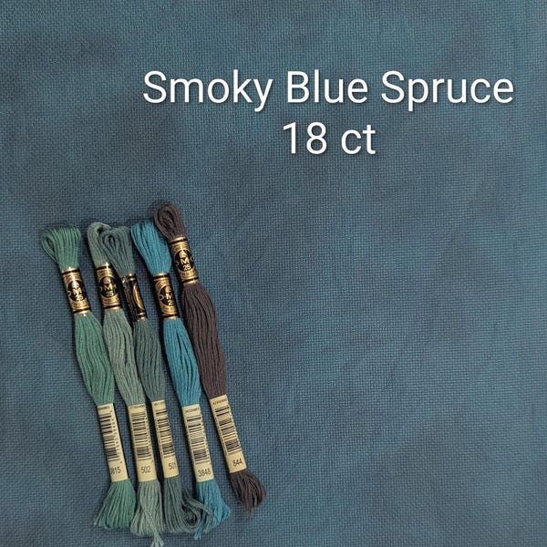 Smoky Blue Spruce Hand Dyed Aida Cloth, Cross Stitch Fabric