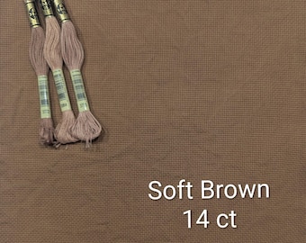Soft Brown Hand Dyed Aida Cloth, 14/16/18 count cross stitching fabric