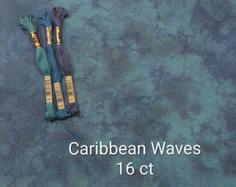 Caribbean Waters hand dyed aida fabric, 14/16/18 count