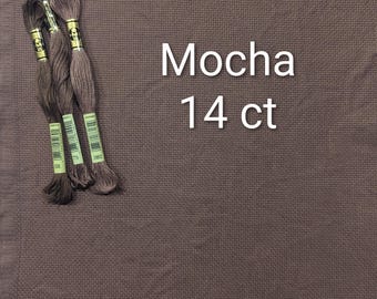 Mocha hand dyed aida cloth, 14 16 18 count, brown cross stitching fabric