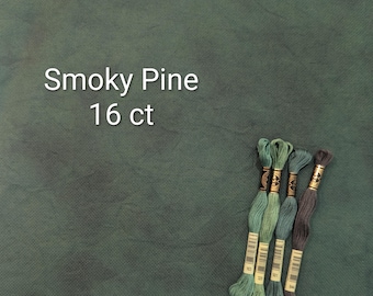 Smoky Pine Hand Dyed Aida Cloth, Cross Stitch Fabric