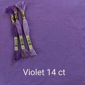Tela Aida teñida a mano en violeta con teñido anudado liso y arrugado, 14 hilos, 16 hilos, 18 hilos, tela de punto de cruz púrpura, tela de bordado violeta