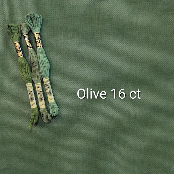 Olive Green Hand-Dyed Aida Cloth, 14/16/18 Count Fabric