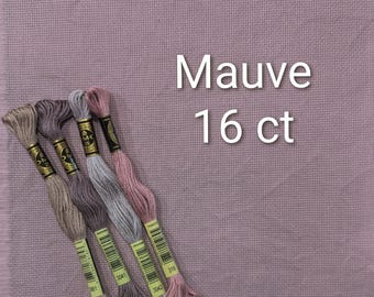 Tecido Aida tingido à mão em tons de malva, 14, 16 e 18 pontos, tecido Aida roxo.