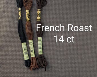French Roast Hand Dyed Aida Fabric, Dark Brown Cross Stitch Cloth