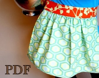 Half Apron sewing pattern pdf girl women gathered kitchen baking cooking diy gift housewarming hostess easy beginner instructions tutorial