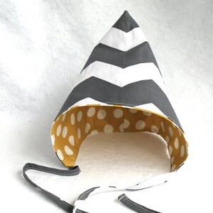 Reversible Pixie hat sewing pattern PDF modern baby toddler boy girl child elf gnome adjustable bonnet lined hood fall spring zdjęcie 3