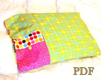 Pocket pillowcase sewing pattern pdf sleepover boy girl gift idea camp grad college dorm slumber party favor book ipod