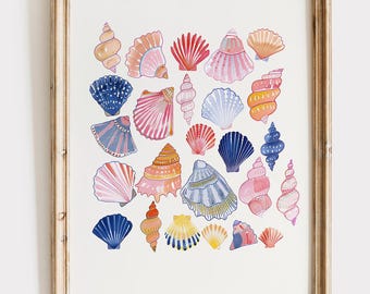 Shell Collection Print - Coastal Granddaughter Wall Art, Colorful Seashell Printable, Beach House Decor, Digital Download for Bathroom