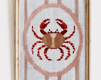 Striped Crab Coastal Granddaughter Preppy Wall Art Prints Trendy | Ocean Wall Art Apartment Decor PRINTABLE with Needlepoint Style