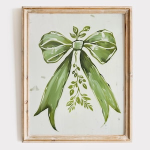 Green Coquette Bow Print: Botanical Girly Wall Art (Digital Download)
