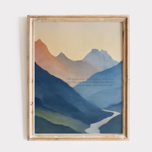 Impresión de paisaje montañoso del Salmo 121: Arte mural cristiano (descarga digital)