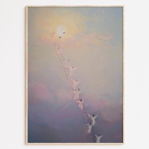 Jacob&#39;s Ladder Angel Oil Painting Print: Bible Verse Wall Art (Digital Download)