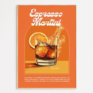Bar muurkunst downloadbare prints, barwagen decor print, cocktailposter esthetiek, cocktail muurkunst prints, kenmerkend drankje bord voor slaapzaal