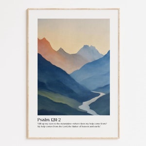 Impresión de paisaje montañoso en acuarela: Salmo 121 (descarga digital)