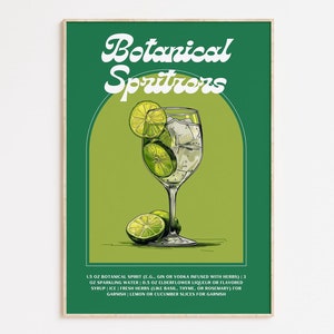 Barwagen decor print, cocktailrecept print, bar muur kunst downloadbare prints, cocktail poster esthetiek, kenmerkend cocktailbord decor slaapzaal