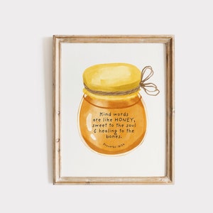 Honey Scripture Watercolor Art Print, Proverbs 16:24 (Digital Download)