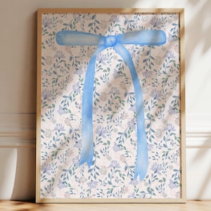 Blue Bow Floral Print: Coquette Cottagecore Wall Art (Digital Download)