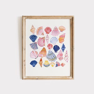 Seashell Collection Print: Coastal Bathroom Wall Art (Digital Download)