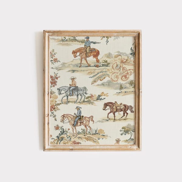 Vintage Cowboy Wallpaper Print: Western Farmhouse Decor (Digital Download)