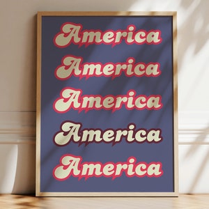 Retro America Patriotic Poster: Funky 4th of July Wall Art (Digital Download)