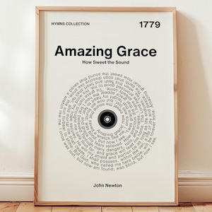 Amazing Grace Song Lyrics Christian Wall Art with Vinyl Record Modern Christian Art Wall Hanging Aesthetic Room Decor for Christian Gifts
