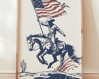 Vintage Cowboy American Flag Print: Western Farmhouse Decor (Digital Download)