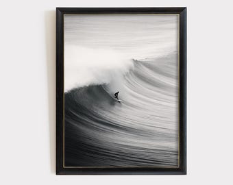 Surfer Wave Print: Black and White Coastal Wall Art (Digital Download)
