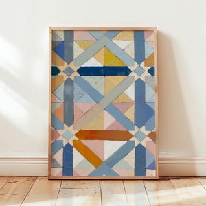 Impresión con patrón geométrico de colcha: Arte mural rústico (descarga digital)