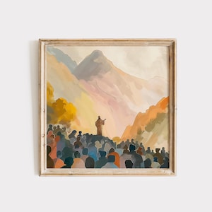 Bergpredigt Druck: Jesus lehrt, christliche Wandkunst (digitaler Download 30 x 30 in quadratische Datei)