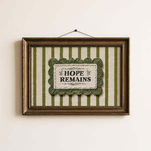 希望は残る 刺繍アートプリント：ヴィンテージグリーンストライプ（デジタルダウンロード）