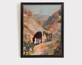 Rustic Canyon Trail Printable Art - Vintage Southwestern Landscape, Moody Desert Scene, Horse and Rider, Digital Wall Art Download 999