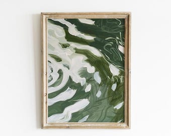 Coastal Abstract Painting Print: Green Ocean Wave Wall Art (Digital Download)