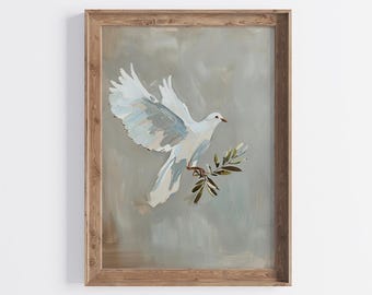 白い鳩のプリント：中立的なキリスト教のウォールアート（デジタル