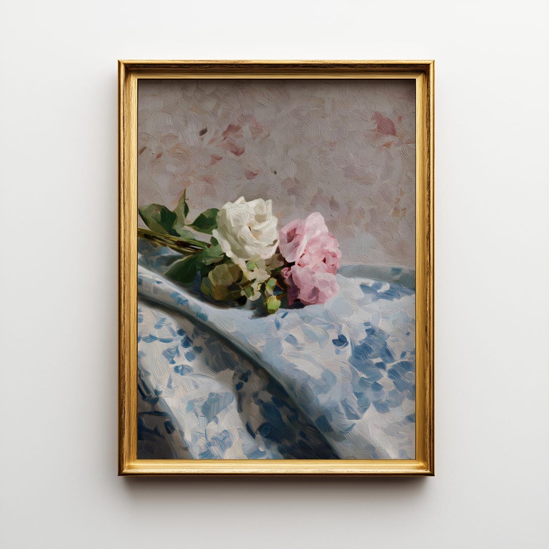 Romantic Rose Still Life Print – Cottagecore Floral Wall Art (digital ...