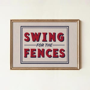 Impresión de Swing for the Fences - Póster motivacional retro americano (descarga digital)