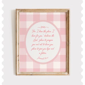 Jeremiah Gingham Pink Print – Christian Scripture Wall Art, Bible Verse Printable, Cottagecore Faith Decor, Encouraging Digital Download
