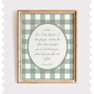 Proverbs Gingham Green Print – Christian Wall Art, Scripture Printable, Farmhouse Bible Verse, Green Gingham Faith Decor