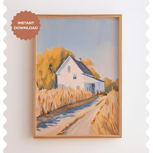Fall Farmhouse Wall Art Printable | Rustic Autumn Country Home Decor | Cozy Harvest Landscape Painting | Instant Digital Download