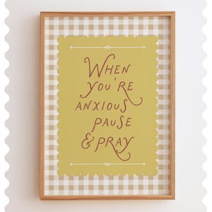Pause and Pray Print | Christian Wall Art | Yellow Gingham Bible Verse Decor | Faith Based Download | Cottagecore Scripture Art